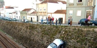 Veículo mal travado cai na linha Veículo