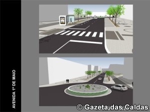 O projecto prevê uma fonte com peças cerâmicas junto à estação notícias das Caldas