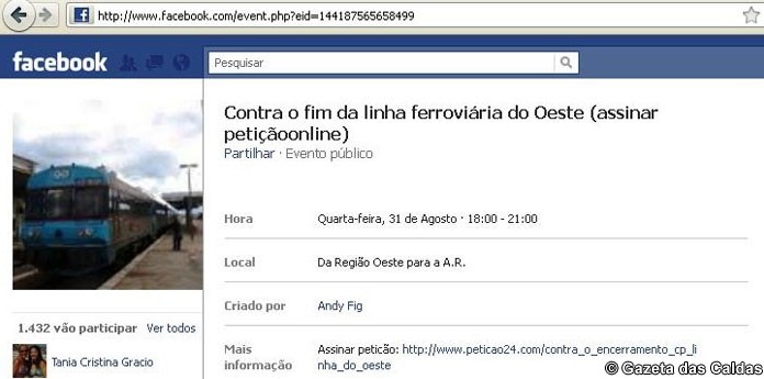 Página no Facebook Contra o fim da Linha do Oeste notícias das Caldas