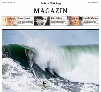 As ondas gigantes da Nazaré no Badische Zeitung