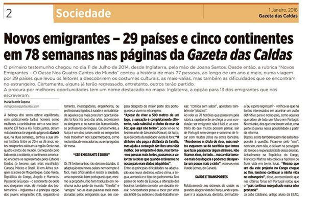 Novos emigrantes – 29 países e cinco continentes em 78 semanas nas páginas da Gazeta das Caldas