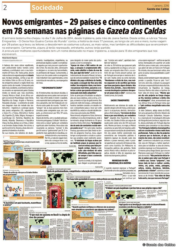 Novos emigrantes – 29 países e cinco continentes em 78 semanas nas páginas da Gazeta das Caldas