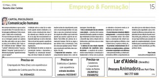 Emprego e Classificados 13-05-2016 Noticias das Caldas