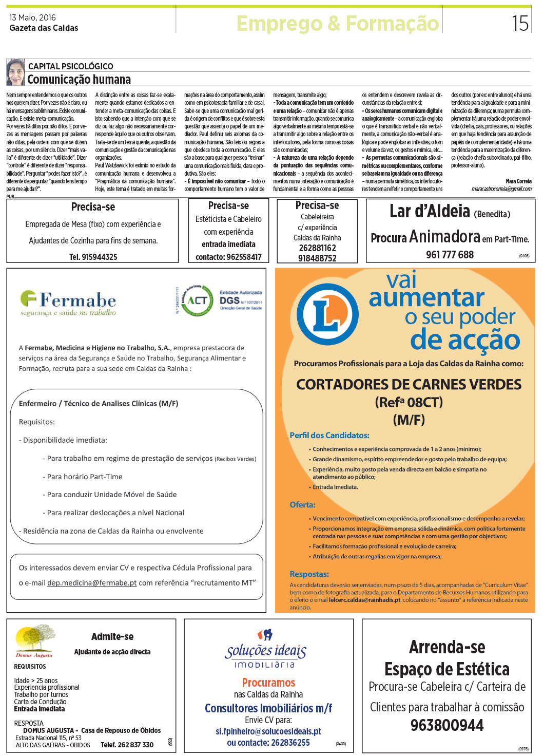 Emprego e Classificados  13-05-2016