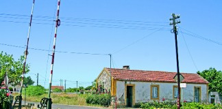 Comboio passa com cancelas abertas na passagem de nível do Campo
