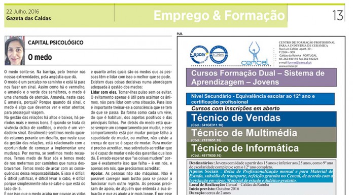 Emprego & Classificados 22-07-2016 notícias das Caldas