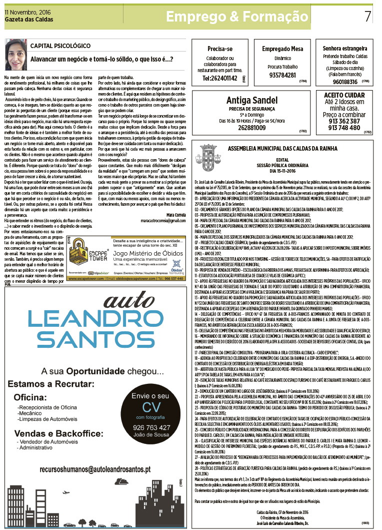 Emprego & Classificados 11-11-2016