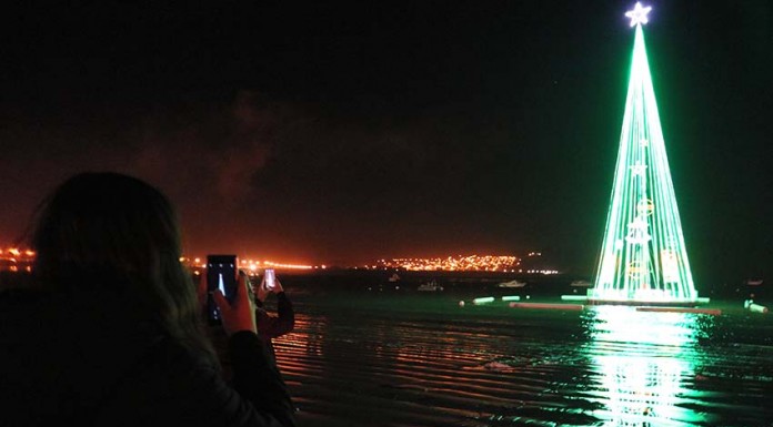 Árvore flutuante foi ligada em São Martinho arvore Natal