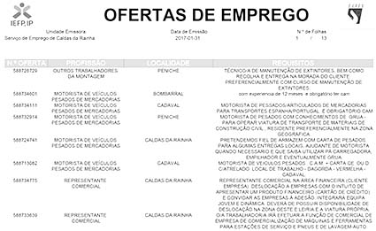 Ofertas de Emprego – Fevereiro 2017 Bolsa de emprego