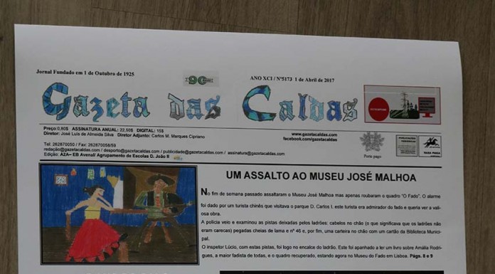 Alunos do 1º ciclo de escolas caldenses criaram uma primeira página para a Gazeta das Caldas notícias das Caldas