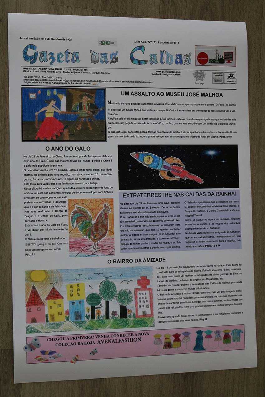 Alunos do 1º ciclo  de escolas caldenses criaram uma primeira página para  a Gazeta das Caldas