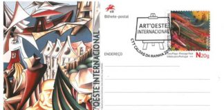 Oeste pintado em selo e bilhete postal