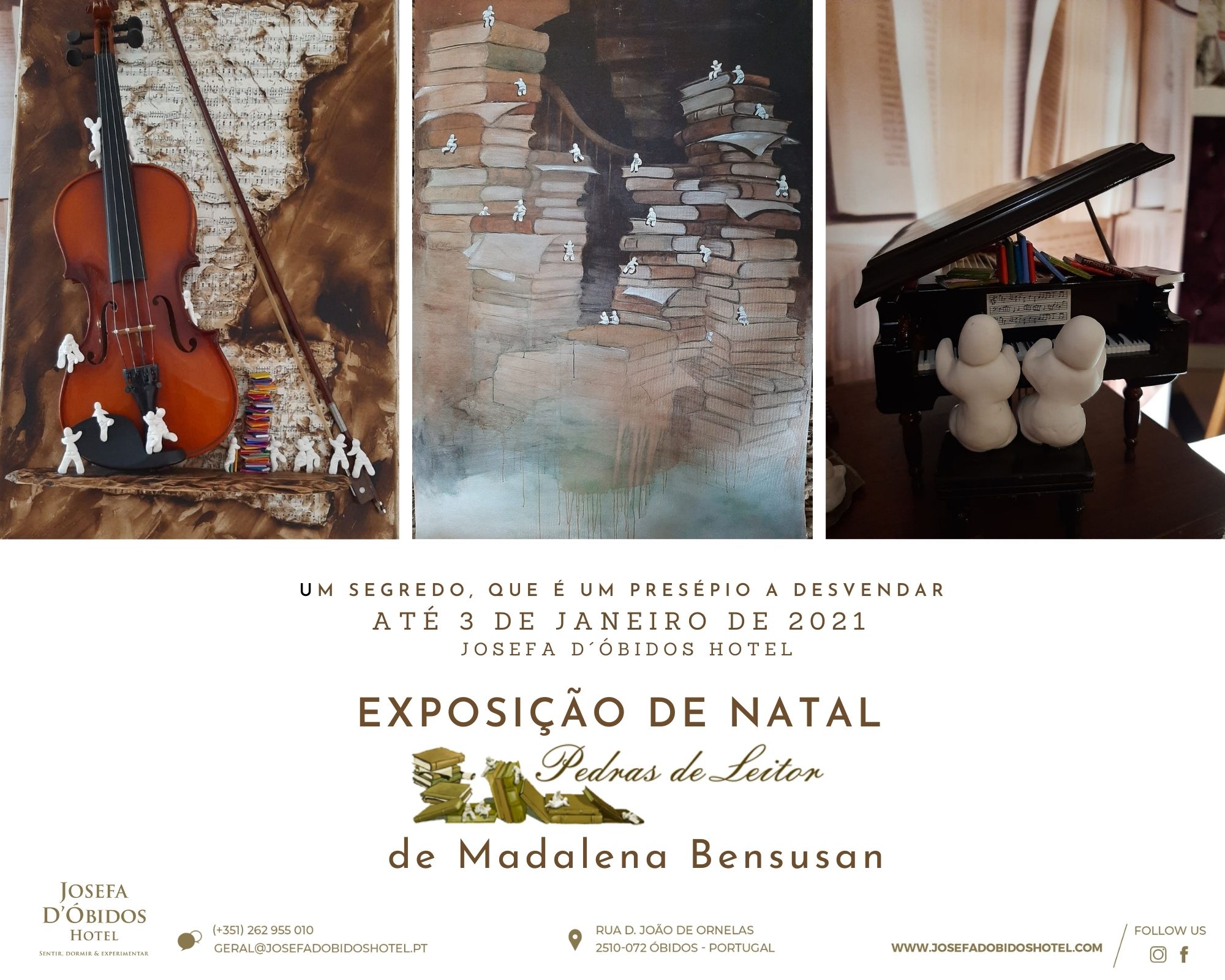 Exposição sobre livros no Josefa d’Óbidos Hotel