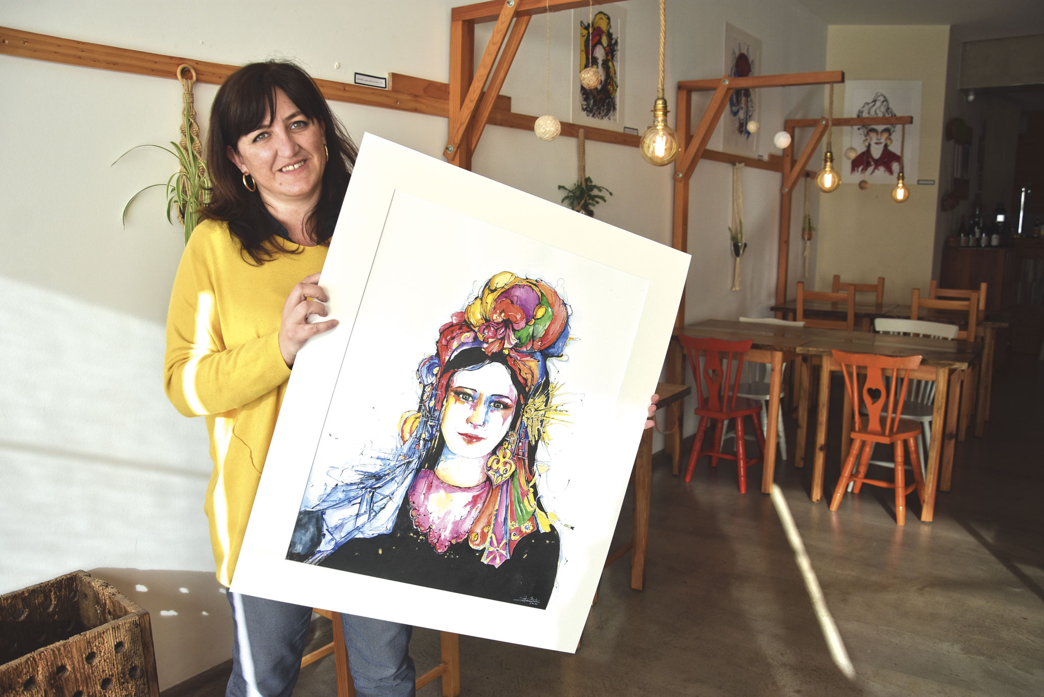 Verónica Botica mostra retratos a aguarela no restaurante Geo
