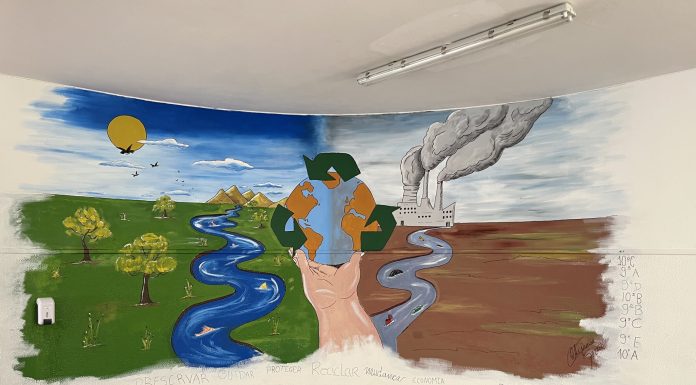 Mural em escola alerta para efeitos das alterações climáticas
